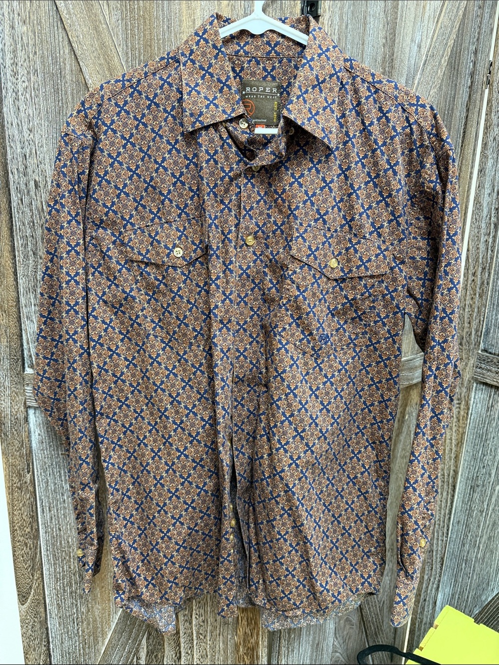 Roper Brown and Navy Geometric Western Button-Down Shirt